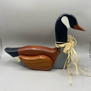 Handmade Large Wooden Duck Statue Decor Hand Painted And Signed 10”